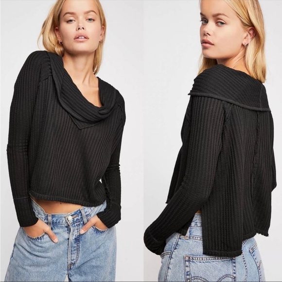 Free People Tops - ✨ Free People We The Free Black Wildcat Cowl Neck Waffle Knit Thermal Top ✨